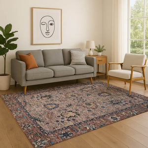 HomeRoots 9' X 12' Washable Coffee & Copper Oriental Area Rug with UV Protection, Stain Resistance & Comfort 717976