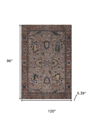 HomeRoots 9' X 12' Washable Coffee & Copper Oriental Area Rug with UV Protection, Stain Resistance & Comfort 717976
