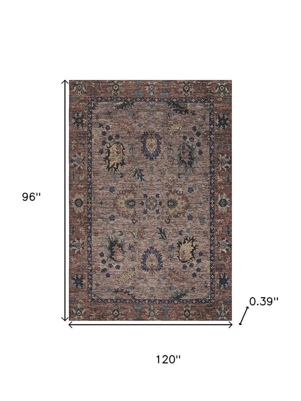 HomeRoots 9' X 12' Washable Coffee & Copper Oriental Area Rug with UV Protection, Stain Resistance & Comfort 717976