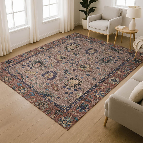 HomeRoots 9' X 12' Washable Coffee & Copper Oriental Area Rug with UV Protection, Stain Resistance & Comfort 717976
