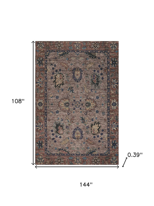 HomeRoots 10' X 14' Coffee & Copper Oriental Area Rug - Washable, UV-Protected, Perfect for Families & Pets! 717977