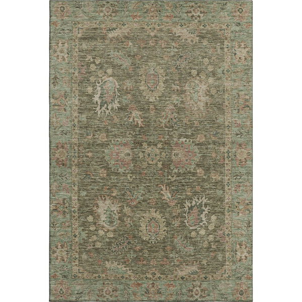 HomeRoots 5' X 8' Olive Green & Beige Oriental Area Rug – Washable, UV-Protected, Durable & Stylish Décor Solution 717979