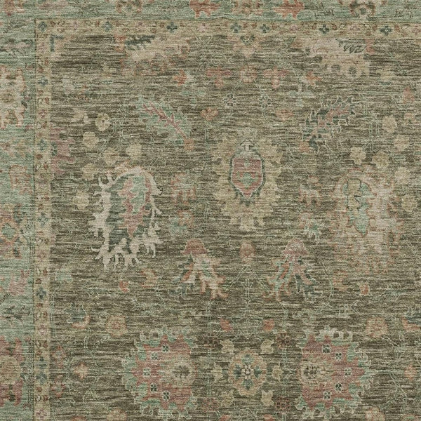HomeRoots 5' X 8' Olive Green & Beige Oriental Area Rug – Washable, UV-Protected, Durable & Stylish Décor Solution 717979