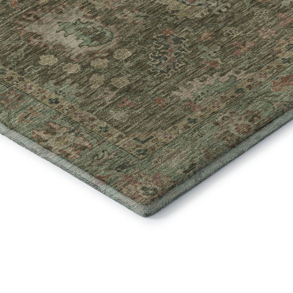 HomeRoots 5' X 8' Olive Green & Beige Oriental Area Rug – Washable, UV-Protected, Durable & Stylish Décor Solution 717979