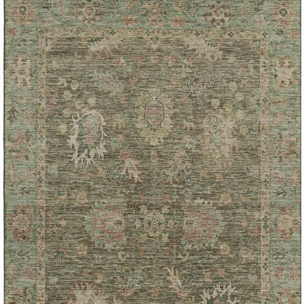 HomeRoots 5' X 8' Olive Green & Beige Oriental Area Rug – Washable, UV-Protected, Durable & Stylish Décor Solution 717979
