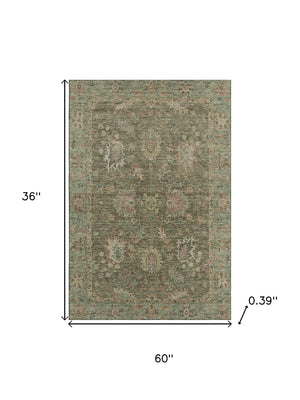 HomeRoots 5' X 8' Olive Green & Beige Oriental Area Rug – Washable, UV-Protected, Durable & Stylish Décor Solution 717979