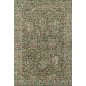 HomeRoots 8' Washable Olive Green & Beige Oriental Round Rug with UV Protection for High-Traffic Areas 717980