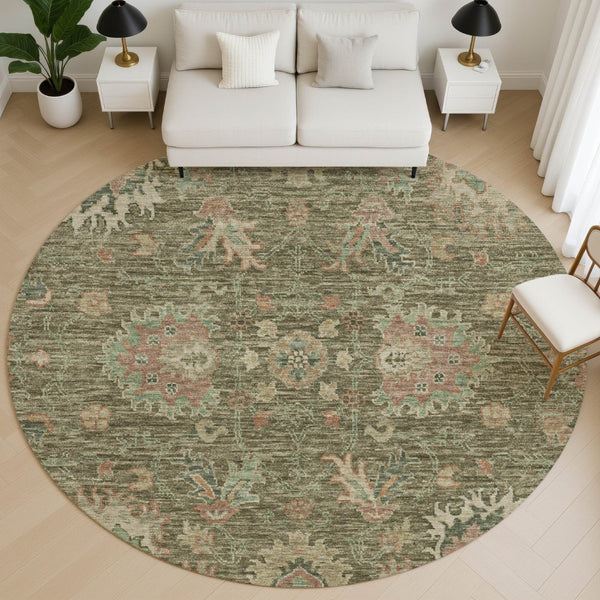 HomeRoots 8' X 10' Elegant Olive Green & Beige Oriental Washable Rug with UV Protection for Busy Homes 717981