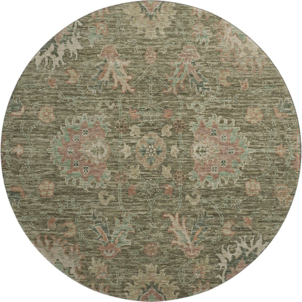 HomeRoots 8' X 10' Elegant Olive Green & Beige Oriental Washable Rug with UV Protection for Busy Homes 717981