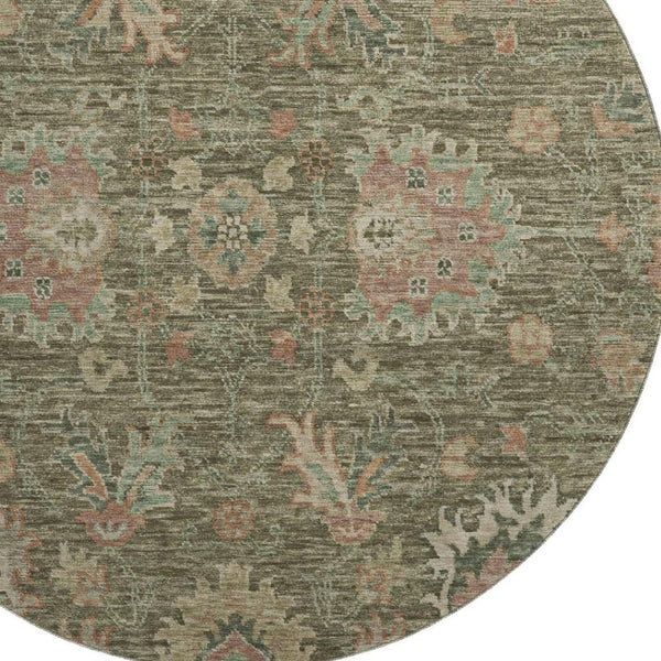 HomeRoots 8' X 10' Elegant Olive Green & Beige Oriental Washable Rug with UV Protection for Busy Homes 717981