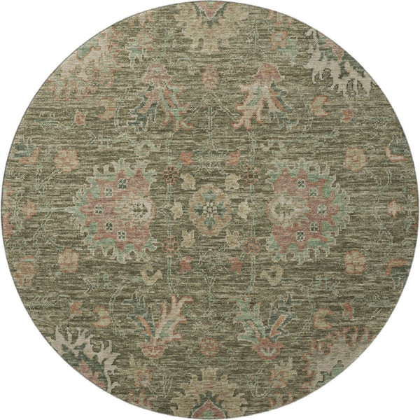 HomeRoots 8' X 10' Elegant Olive Green & Beige Oriental Washable Rug with UV Protection for Busy Homes 717981