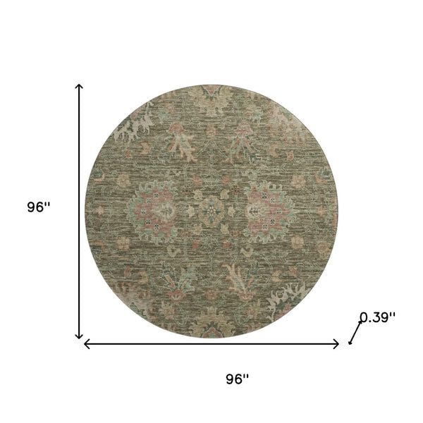 HomeRoots 8' X 10' Elegant Olive Green & Beige Oriental Washable Rug with UV Protection for Busy Homes 717981