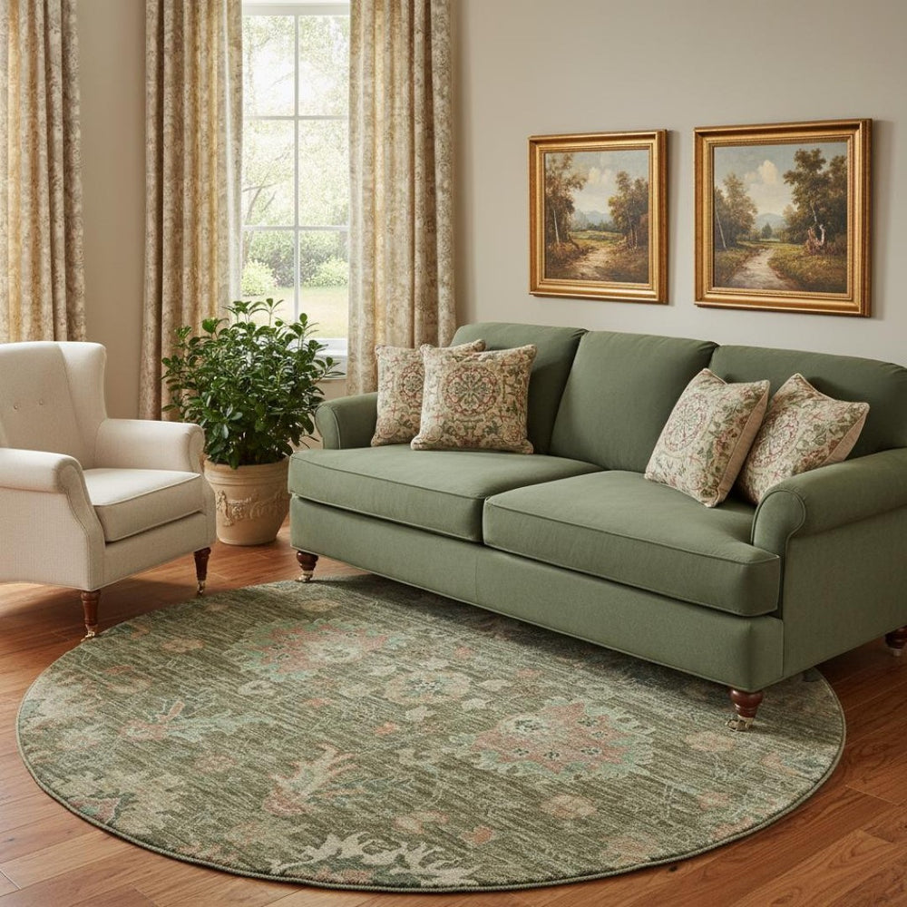 HomeRoots 8' X 10' Elegant Olive Green & Beige Oriental Washable Rug with UV Protection for Busy Homes 717981