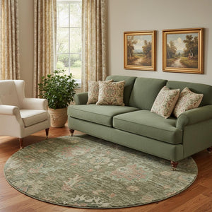 HomeRoots 8' X 10' Elegant Olive Green & Beige Oriental Washable Rug with UV Protection for Busy Homes 717981
