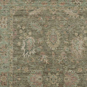 HomeRoots 9' X 12' Olive Green Beige Oriental Washable Area Rug with Stain Resistance & UV Protection 717982