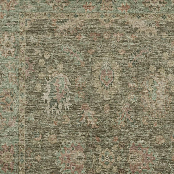 HomeRoots 9' X 12' Olive Green Beige Oriental Washable Area Rug with Stain Resistance & UV Protection 717982