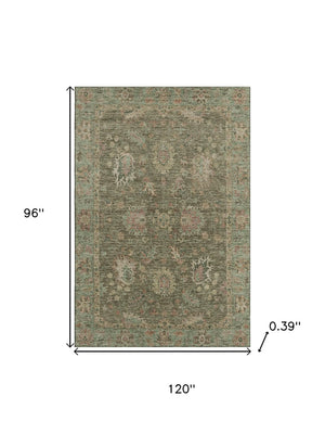 HomeRoots 9' X 12' Olive Green Beige Oriental Washable Area Rug with Stain Resistance & UV Protection 717982