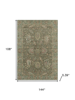HomeRoots 10' Olive Green & Beige Oriental Area Rug – Washable, UV Protected, Stain Resistant for Homes 717983