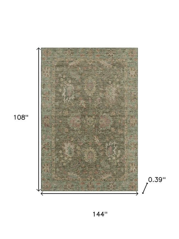 HomeRoots 10' Olive Green & Beige Oriental Area Rug – Washable, UV Protected, Stain Resistant for Homes 717983