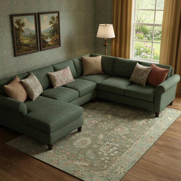 HomeRoots 10' Olive Green & Beige Oriental Area Rug – Washable, UV Protected, Stain Resistant for Homes 717983