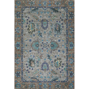 HomeRoots 5' X 8' Stylish Pewter and Teal Oriental Area Rug – Washable, UV-Protected, Non-Slip Design for Homes 717985