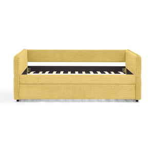 English Elm Daybed Boucle Upholstered Tufted Twin Trundle Sofa for Guest Bedroom Studio Lounge Yellow W1413S00174