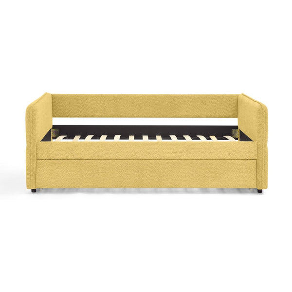 English Elm Daybed Boucle Upholstered Tufted Twin Trundle Sofa for Guest Bedroom Studio Lounge Yellow W1413S00174