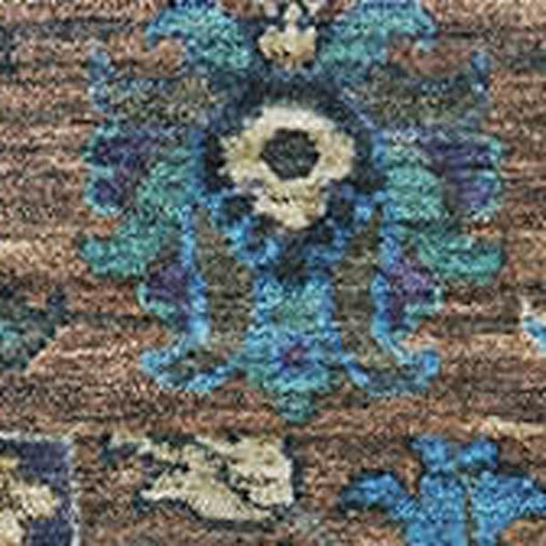 HomeRoots 8' Elegant Pewter and Teal Oriental Washable Round Rug with UV Protection and Stain Resistance 717986