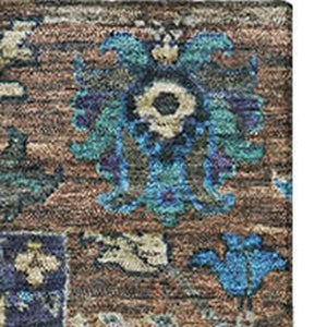HomeRoots 8' Elegant Pewter and Teal Oriental Washable Round Rug with UV Protection and Stain Resistance 717986