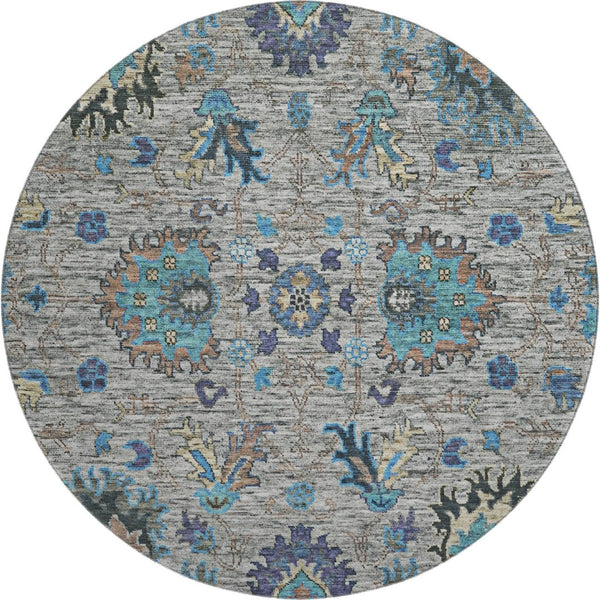 HomeRoots 8' X 10' Washable Pewter and Teal Oriental Area Rug with UV Protection for Stylish, Easy Living 717987