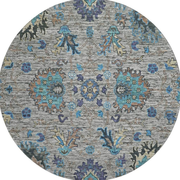 HomeRoots 8' X 10' Washable Pewter and Teal Oriental Area Rug with UV Protection for Stylish, Easy Living 717987