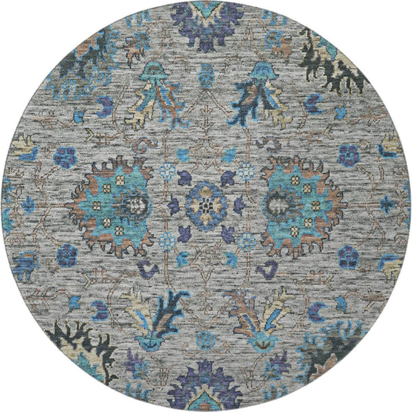 HomeRoots 8' X 10' Washable Pewter and Teal Oriental Area Rug with UV Protection for Stylish, Easy Living 717987