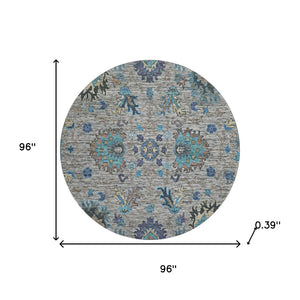 HomeRoots 8' X 10' Washable Pewter and Teal Oriental Area Rug with UV Protection for Stylish, Easy Living 717987