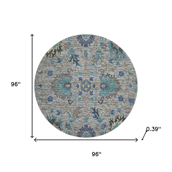 HomeRoots 8' X 10' Washable Pewter and Teal Oriental Area Rug with UV Protection for Stylish, Easy Living 717987