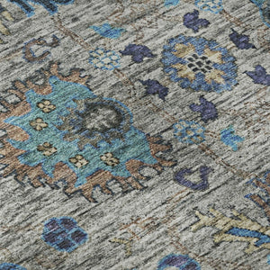 HomeRoots 8' X 10' Washable Pewter and Teal Oriental Area Rug with UV Protection for Stylish, Easy Living 717987