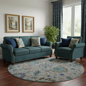 HomeRoots 8' X 10' Washable Pewter and Teal Oriental Area Rug with UV Protection for Stylish, Easy Living 717987