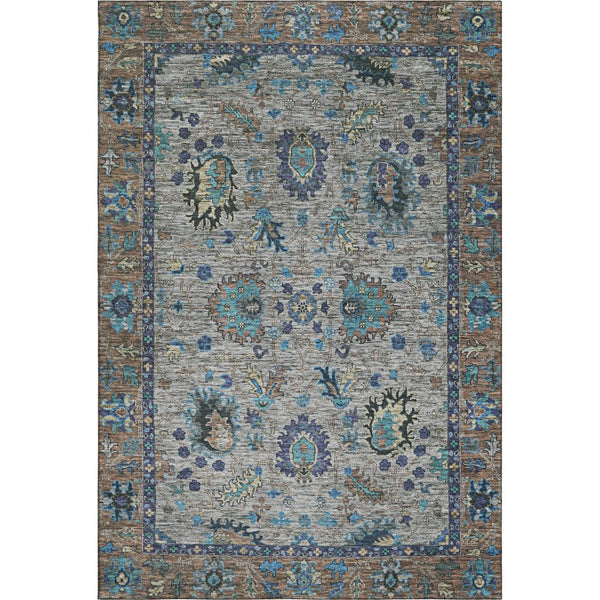 HomeRoots 9' X 12' Pewter and Teal Oriental Area Rug - Washable, UV-Protected, Ideal for Homes with Kids & Pets 717988