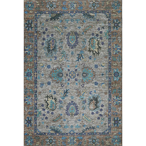 HomeRoots 9' X 12' Pewter and Teal Oriental Area Rug - Washable, UV-Protected, Ideal for Homes with Kids & Pets 717988