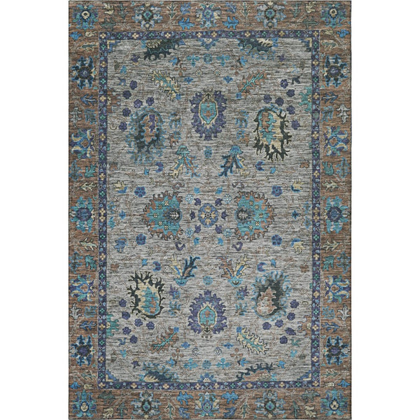 HomeRoots 9' X 12' Pewter and Teal Oriental Area Rug - Washable, UV-Protected, Ideal for Homes with Kids & Pets 717988