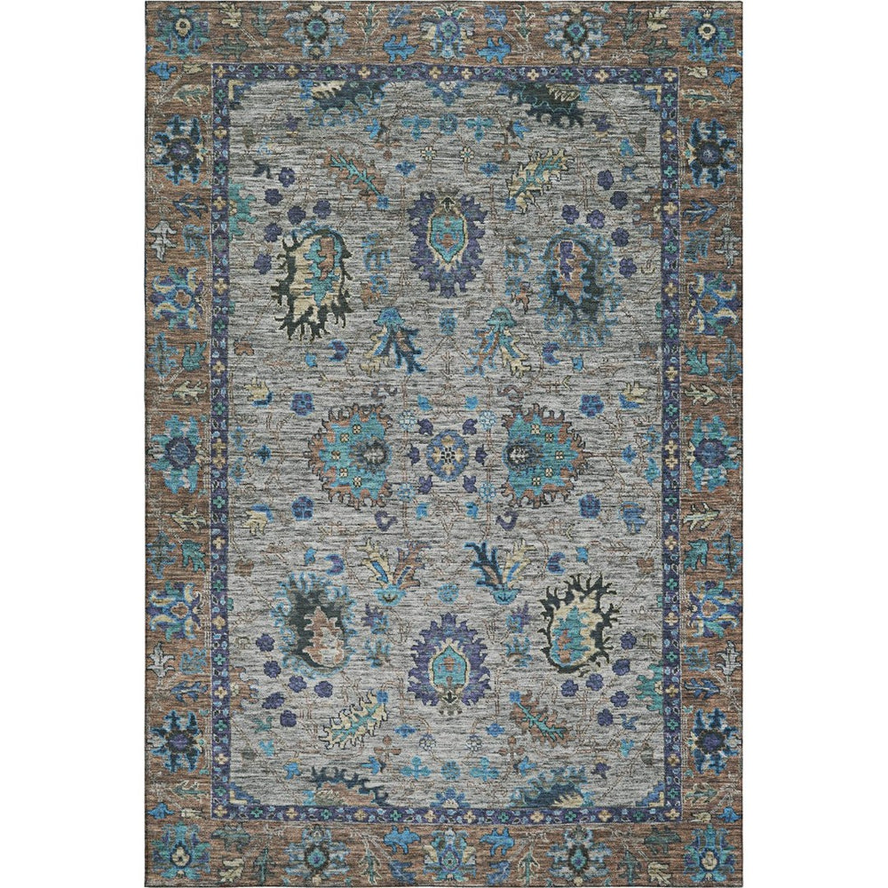 HomeRoots 10' X 14' Pewter and Teal Oriental Area Rug - Washable, UV Protected, Stain Resistant, Non-Slip Design 717989