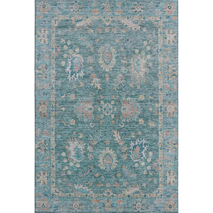 HomeRoots 5' X 8' Teal & Copper Oriental Area Rug - Washable, UV Protected, Stain Resistant for Modern Spaces 717991