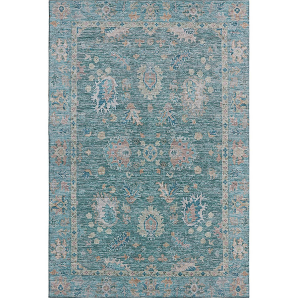 HomeRoots 5' X 8' Teal & Copper Oriental Area Rug - Washable, UV Protected, Stain Resistant for Modern Spaces 717991