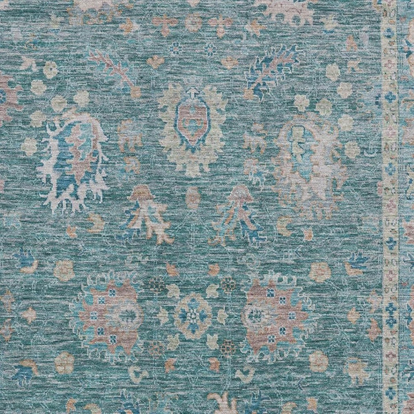 HomeRoots 5' X 8' Teal & Copper Oriental Area Rug - Washable, UV Protected, Stain Resistant for Modern Spaces 717991
