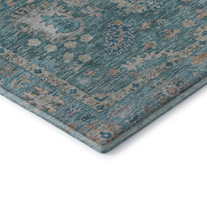 HomeRoots 5' X 8' Teal & Copper Oriental Area Rug - Washable, UV Protected, Stain Resistant for Modern Spaces 717991