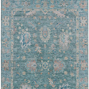 HomeRoots 5' X 8' Teal & Copper Oriental Area Rug - Washable, UV Protected, Stain Resistant for Modern Spaces 717991