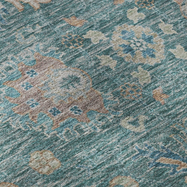 HomeRoots 5' X 8' Teal & Copper Oriental Area Rug - Washable, UV Protected, Stain Resistant for Modern Spaces 717991