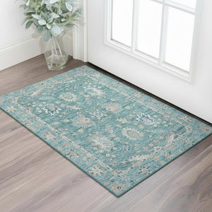 HomeRoots 5' X 8' Teal & Copper Oriental Area Rug - Washable, UV Protected, Stain Resistant for Modern Spaces 717991