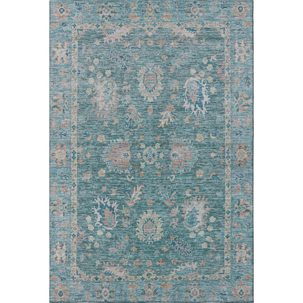 HomeRoots 8' Teal and Copper Oriental Round Rug - Washable, UV-Protected, Stain-Resistant for Busy Homes 717992
