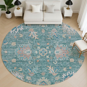 HomeRoots 8' X 10' Teal & Copper Oriental Area Rug - Washable, Stain Resistant, UV Protected for Everyday Use 717993