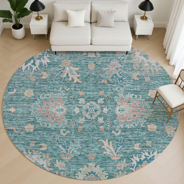 HomeRoots 8' X 10' Teal & Copper Oriental Area Rug - Washable, Stain Resistant, UV Protected for Everyday Use 717993